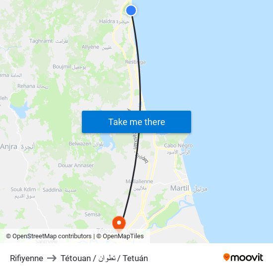 Rifiyenne to Tétouan / تطوان / Tetuán map