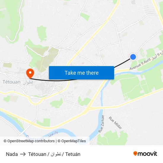 Nada to Tétouan / تطوان / Tetuán map
