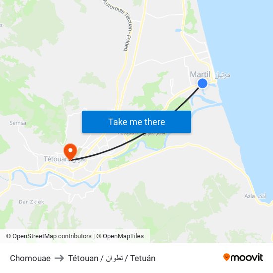 Chomouae to Tétouan / تطوان / Tetuán map