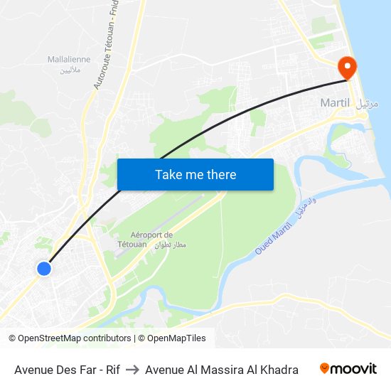 Avenue Des Far - Rif to Avenue Al Massira Al Khadra map