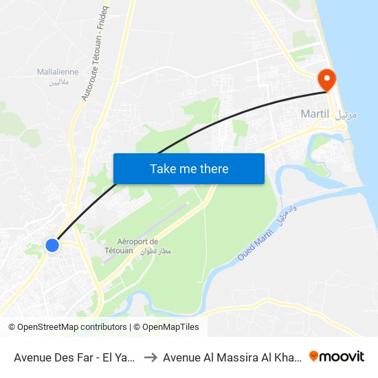 Avenue Des Far - El Yazidi to Avenue Al Massira Al Khadra map