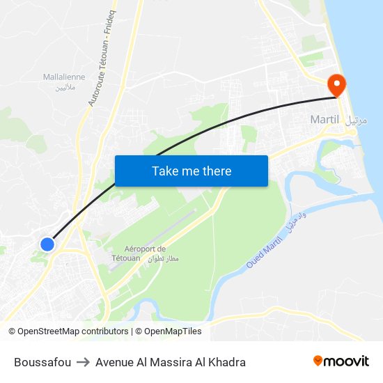 Boussafou to Avenue Al Massira Al Khadra map