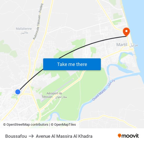 Boussafou to Avenue Al Massira Al Khadra map