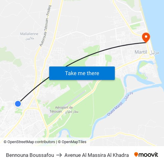 Bennouna Boussafou to Avenue Al Massira Al Khadra map