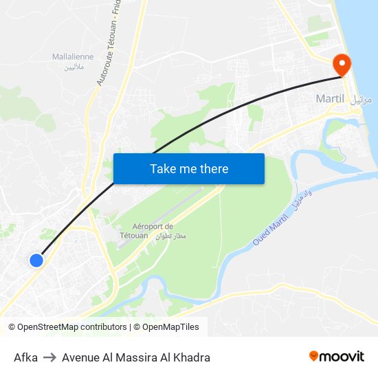 Afka to Avenue Al Massira Al Khadra map