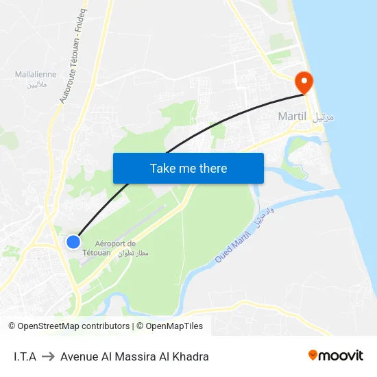I.T.A to Avenue Al Massira Al Khadra map