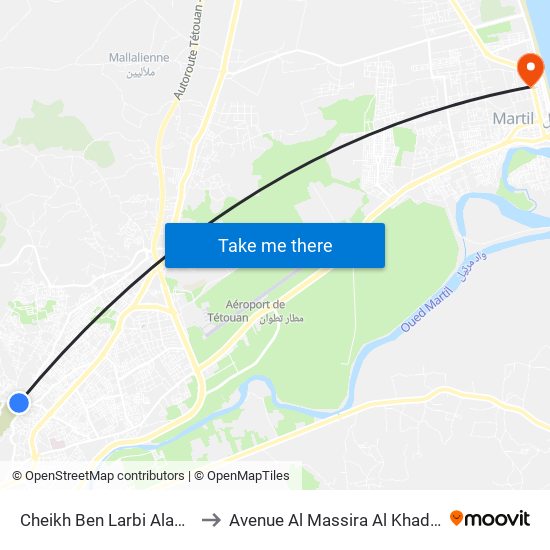 Cheikh Ben Larbi Alaoui to Avenue Al Massira Al Khadra map
