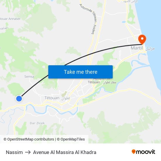 Nassim to Avenue Al Massira Al Khadra map