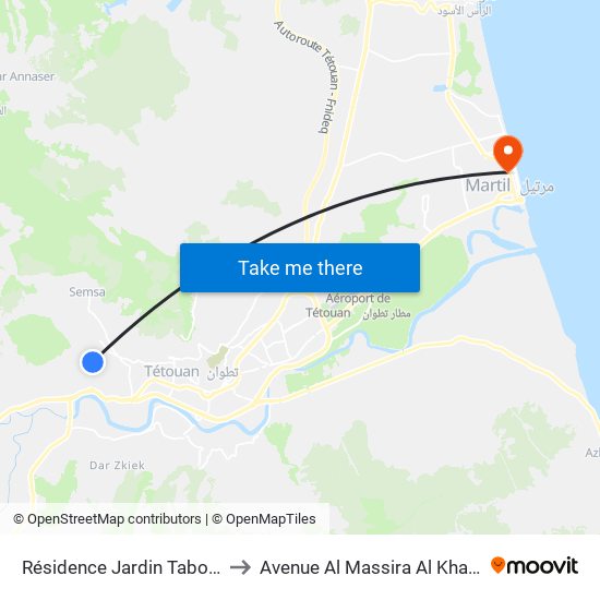 Résidence Jardin Taboula to Avenue Al Massira Al Khadra map