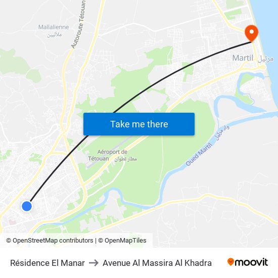 Résidence El Manar to Avenue Al Massira Al Khadra map