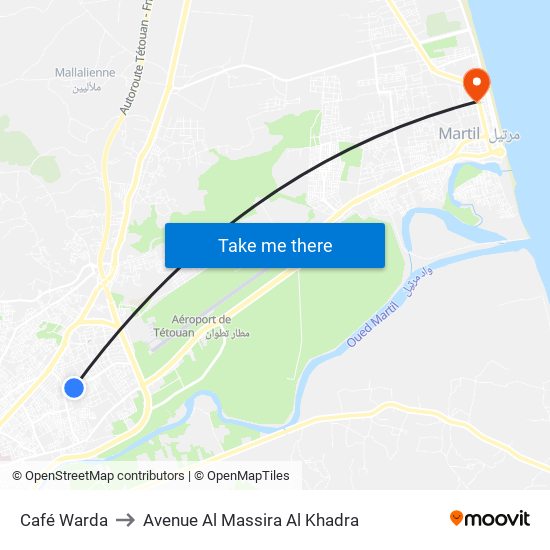 Café Warda to Avenue Al Massira Al Khadra map