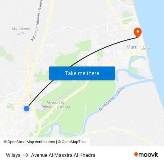 Wilaya to Avenue Al Massira Al Khadra map