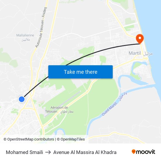 Mohamed Smaili to Avenue Al Massira Al Khadra map