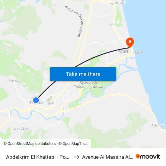 Abdelkrim El Khattabi - Poste Maroc to Avenue Al Massira Al Khadra map