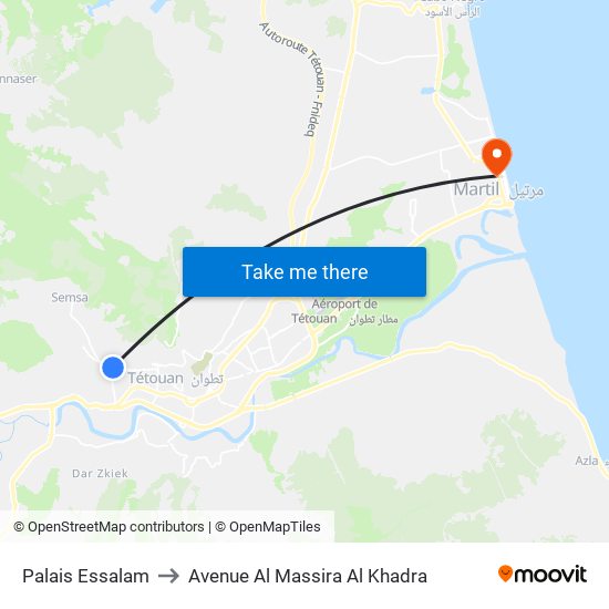 Palais Essalam to Avenue Al Massira Al Khadra map