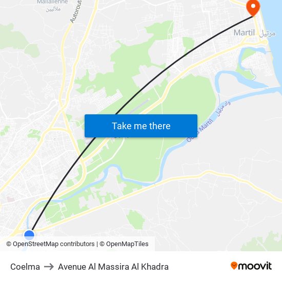Coelma to Avenue Al Massira Al Khadra map
