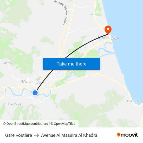 Gare Routière to Avenue Al Massira Al Khadra map
