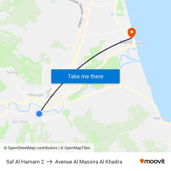 Saf Al Hamam 2 to Avenue Al Massira Al Khadra map