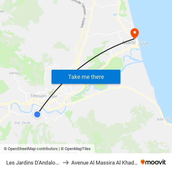 Les Jardins D'Andalous to Avenue Al Massira Al Khadra map