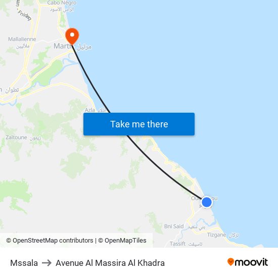 Mssala to Avenue Al Massira Al Khadra map