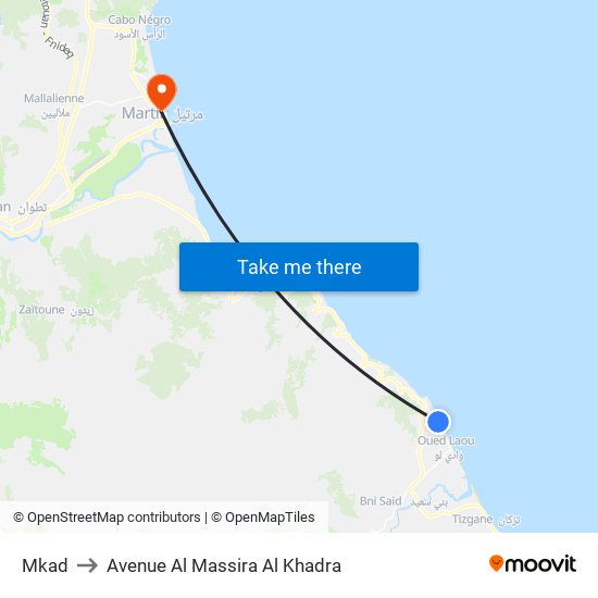 Mkad to Avenue Al Massira Al Khadra map
