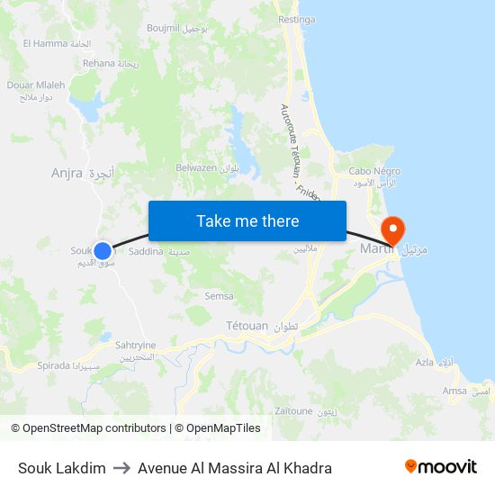 Souk Lakdim to Avenue Al Massira Al Khadra map