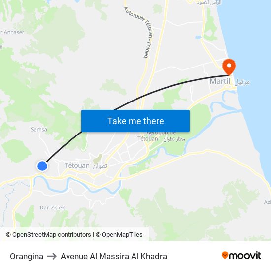 Orangina to Avenue Al Massira Al Khadra map