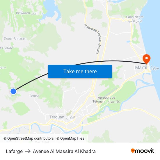 Lafarge to Avenue Al Massira Al Khadra map