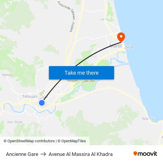 Ancienne Gare to Avenue Al Massira Al Khadra map