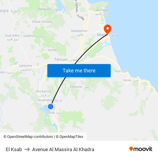 El Ksab to Avenue Al Massira Al Khadra map