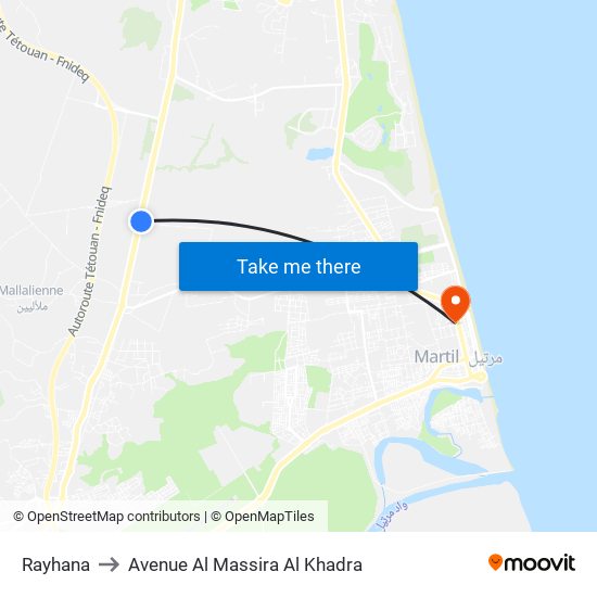 Rayhana to Avenue Al Massira Al Khadra map