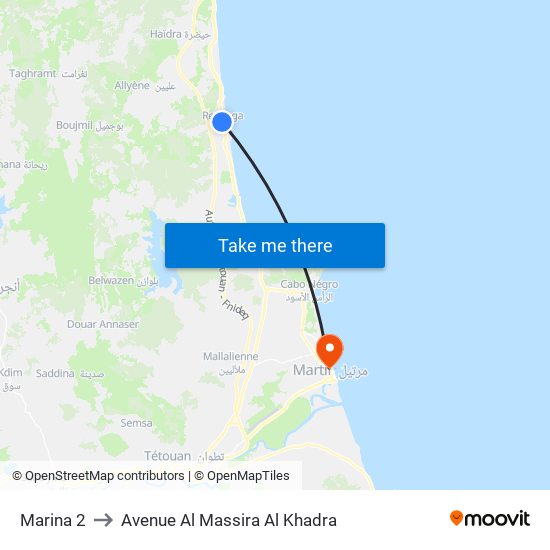 Marina 2 to Avenue Al Massira Al Khadra map