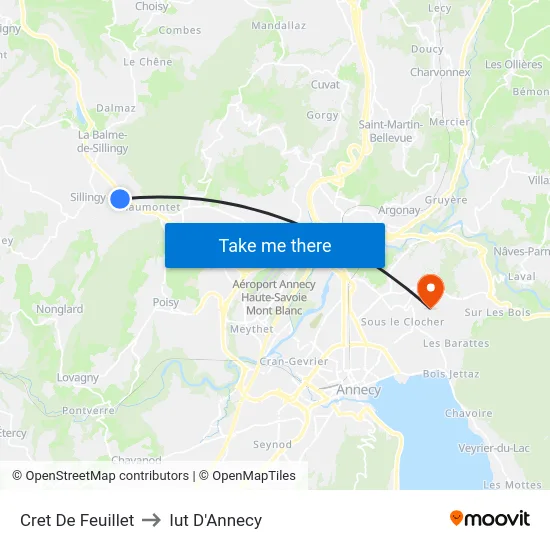 Cret De Feuillet to Iut D'Annecy map