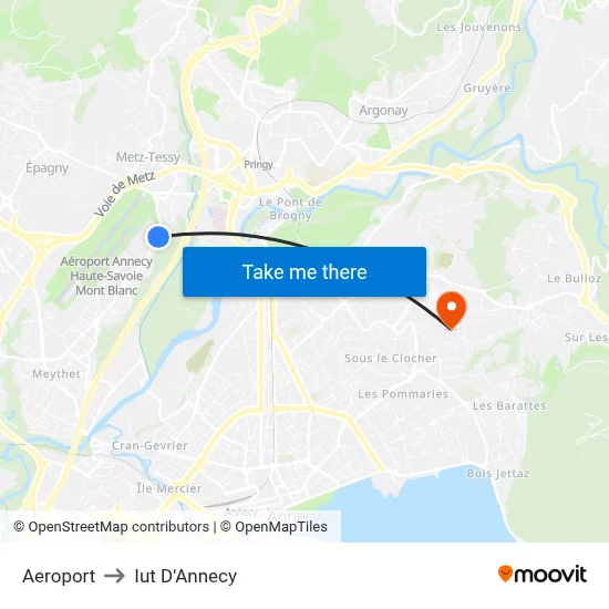 Aeroport to Iut D'Annecy map