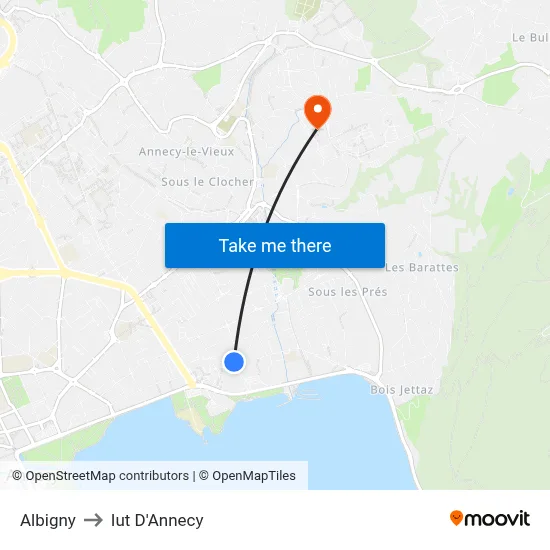 Albigny to Iut D'Annecy map