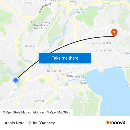 Altais Nord to Iut D'Annecy map