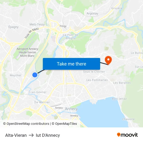 Alta-Vieran to Iut D'Annecy map