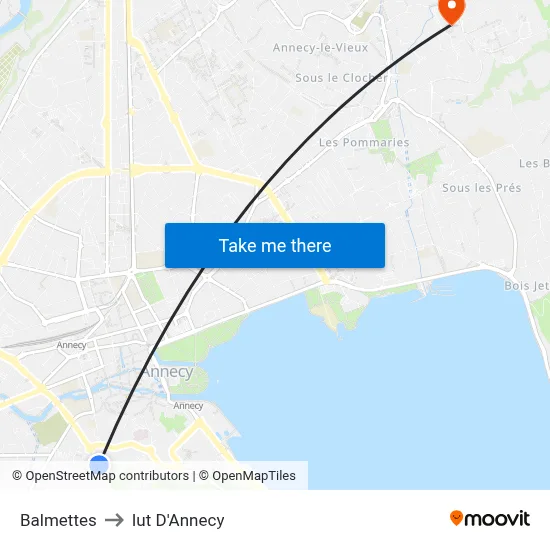 Balmettes to Iut D'Annecy map