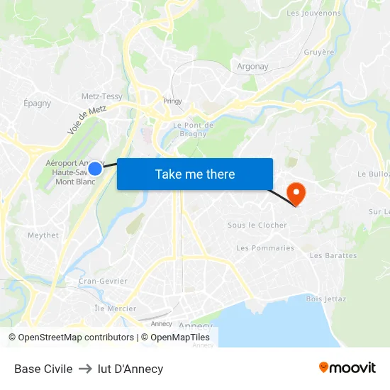 Base Civile to Iut D'Annecy map