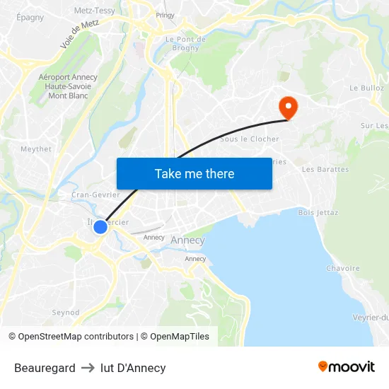Beauregard to Iut D'Annecy map