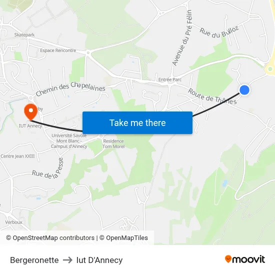 Bergeronette to Iut D'Annecy map