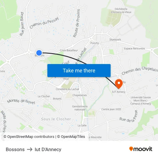 Bossons to Iut D'Annecy map
