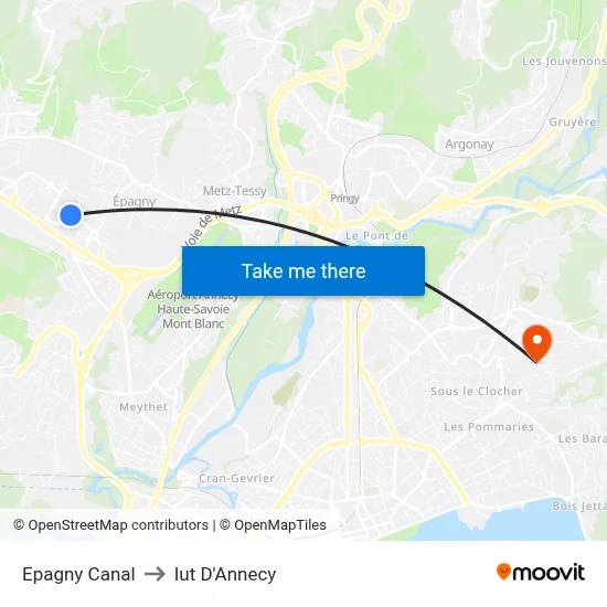 Epagny Canal to Iut D'Annecy map