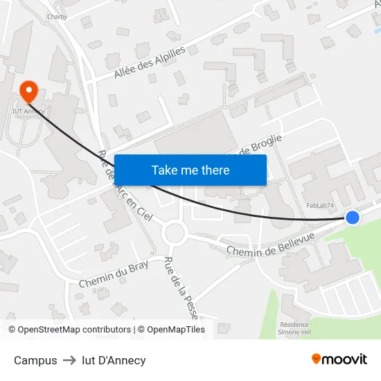 Campus to Iut D'Annecy map