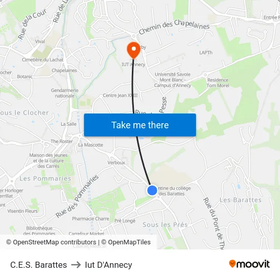 C.E.S. Barattes to Iut D'Annecy map