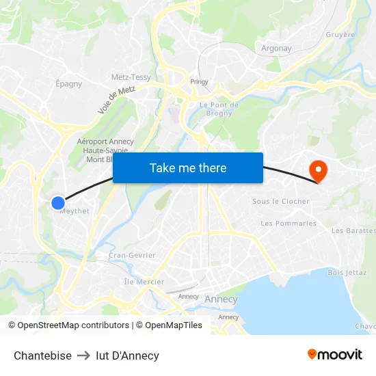Chantebise to Iut D'Annecy map