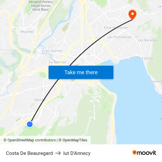 Costa De Beauregard to Iut D'Annecy map