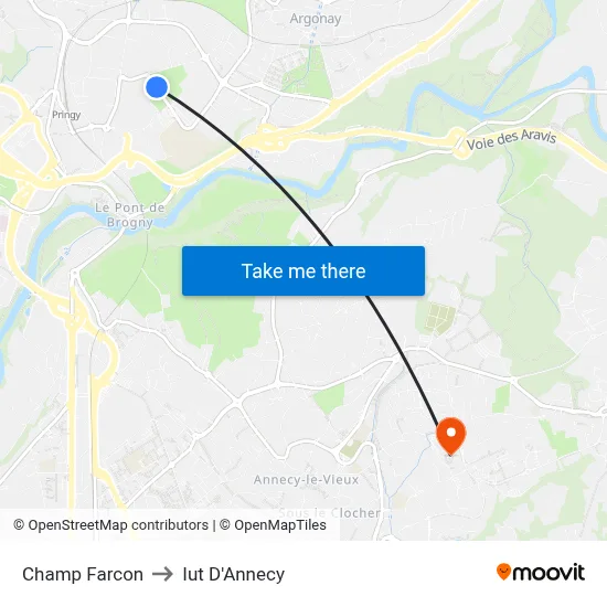 Champ Farcon to Iut D'Annecy map