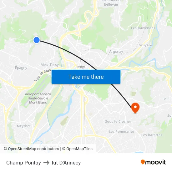 Champ Pontay to Iut D'Annecy map