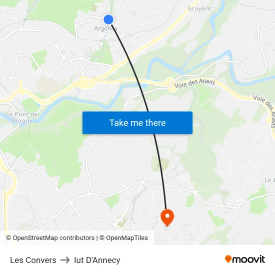 Les Convers to Iut D'Annecy map